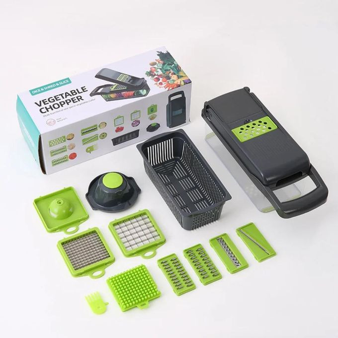 11 in 1 Multi-function Vegetable and Fruit Chopper Kitchen Diced Artifact Potato Shredded grater grater household potato chip sliced grater -Green