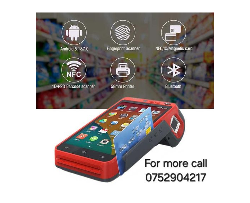 Portable Handheld Smart Pos Payment Terminal 4G 1gb Ram 8gb Rom -With NFC,WiFi,Bluetooth And Finger Print Plus Built-in Printer(For Agent Banking/Mobile Money,Pharmacy,Retail Business Etc)-Black