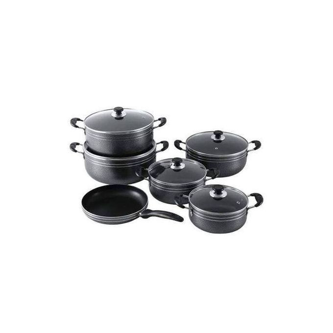 Tornado 11 Piece Non-stick Saucepans Cookware Dishes Pots- Black.