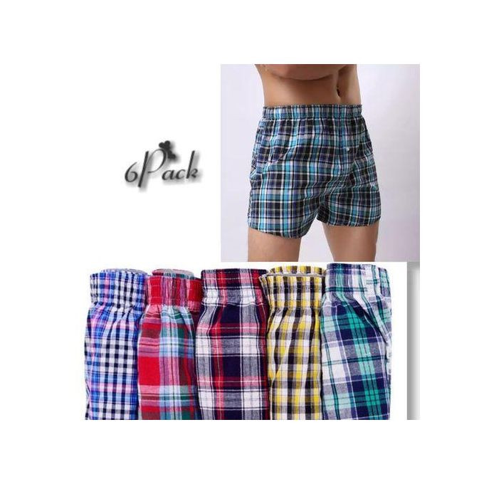 6Pcs Pure Cotton Checked Men's Boxers – Multicolor XL