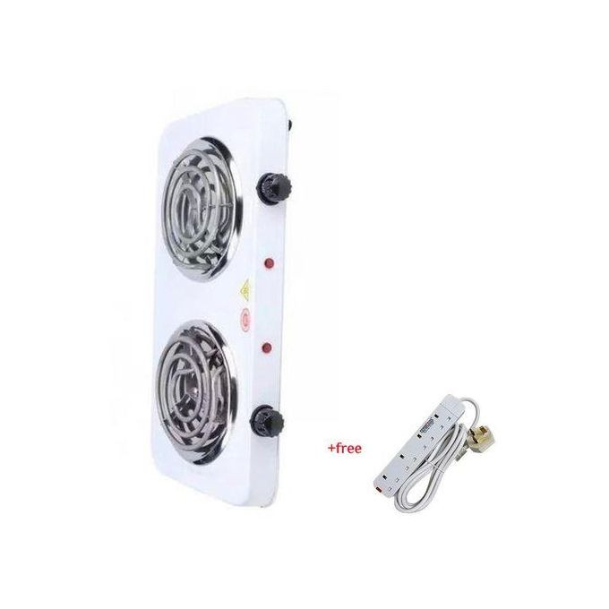 Double Coil Hotplate Cooker Plus A Free 4 Way Extension- White