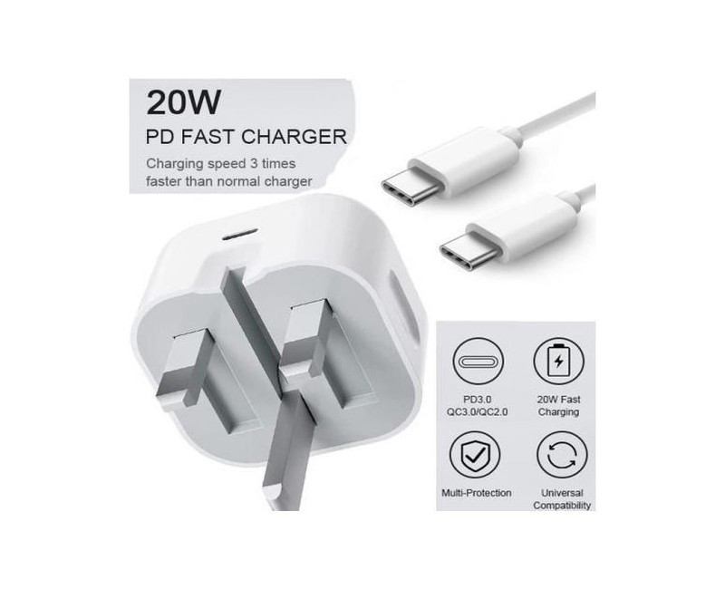 20W Super Fast Charger For All Phones Type C To Type C-White