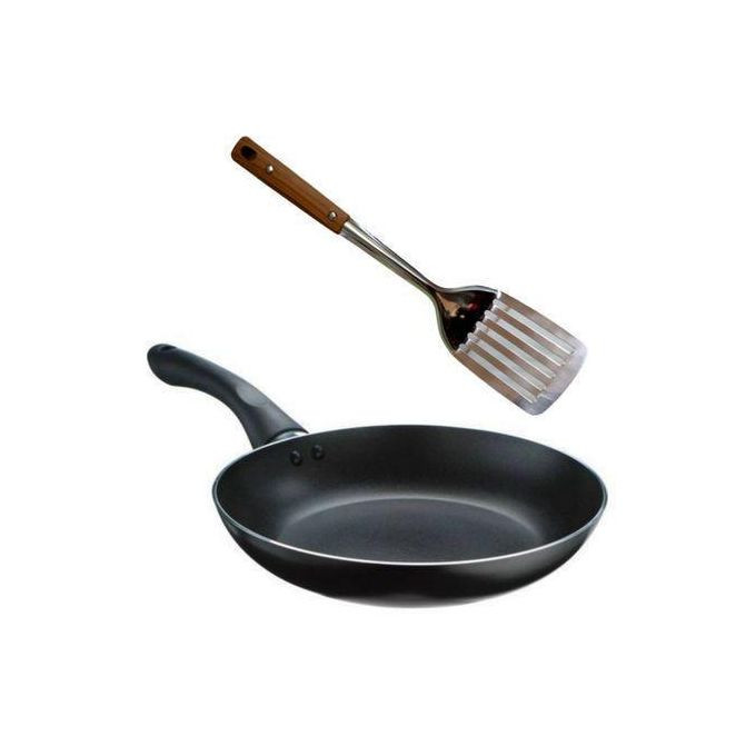 22cm Non Sticky Frying Pan And Spoon - Multicolor