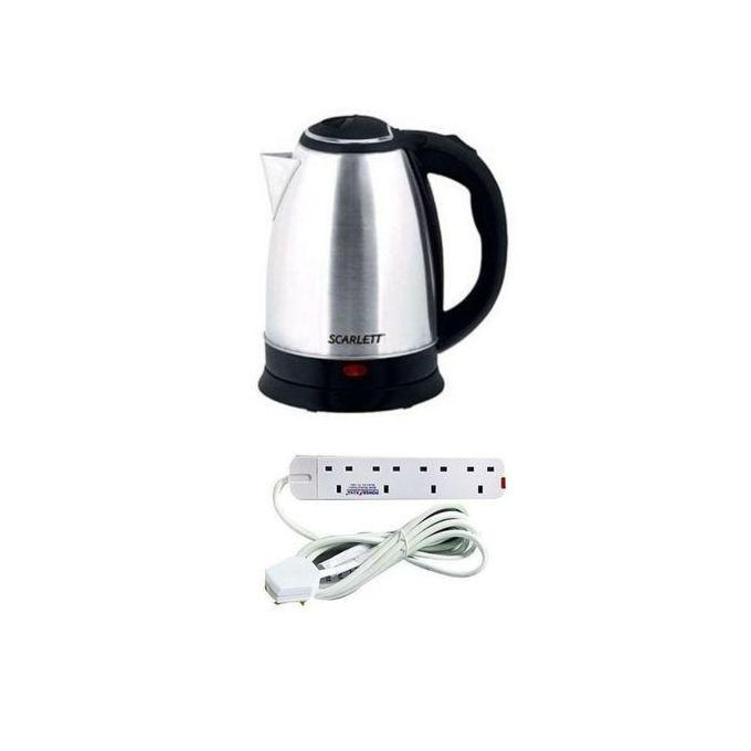 Power King Bundle Scarlet Kettle 2 ltr & 4 Way Extension Cable - Silver