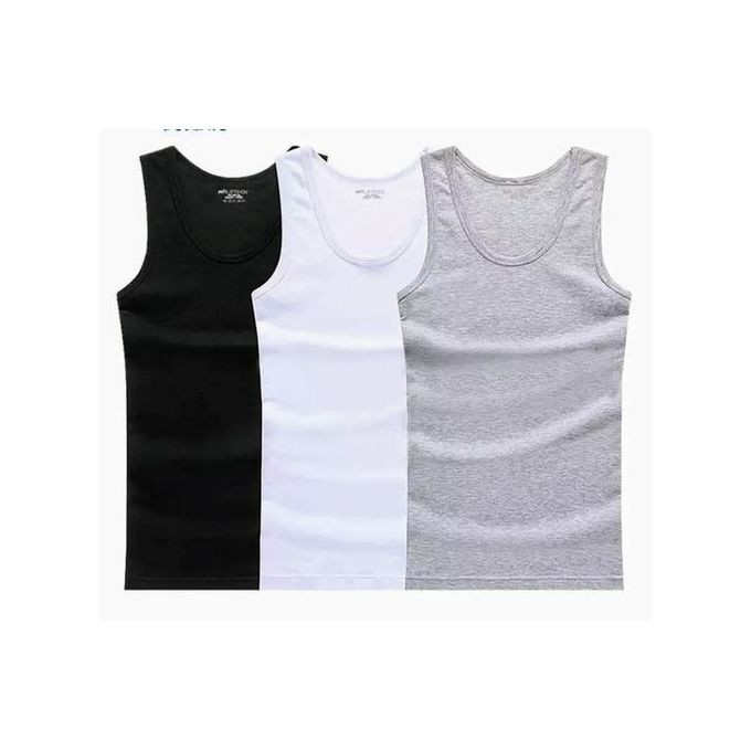 3 Pc Men's Cotton Vests - Black,Grey,White. XL