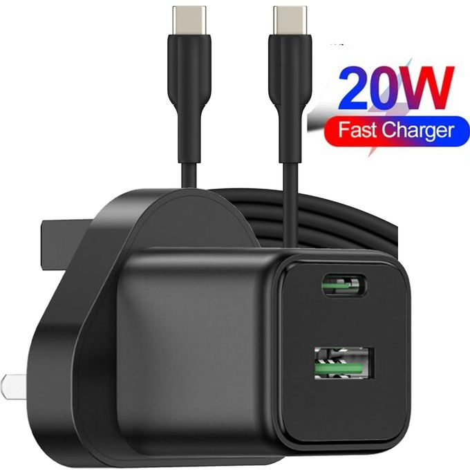20W PD Fast Small Charger Mobile Phone And USB-C To USB-C Cable (3 Pin)-Black /1PC