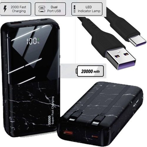 Power Bank 20000mAh 3 In 1 Cables PD 22.5W - Black