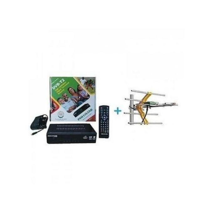 Phelistar FREE To Air TV Digital Decoder + A FREE Digital Receiver Antenna Black, Silver