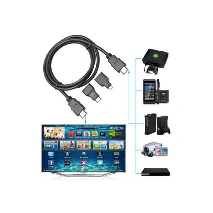 3 IN 1 HDMI to HDMI/Mini/Micro HDMI Adapter Cable Kit HD for Tablet PC TV- Black