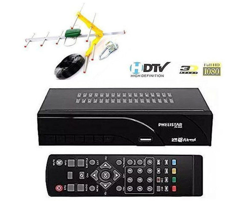 Phelistar Free to Air TV Digital Decoder + Free Digital Receiver Antenna Black, Silver