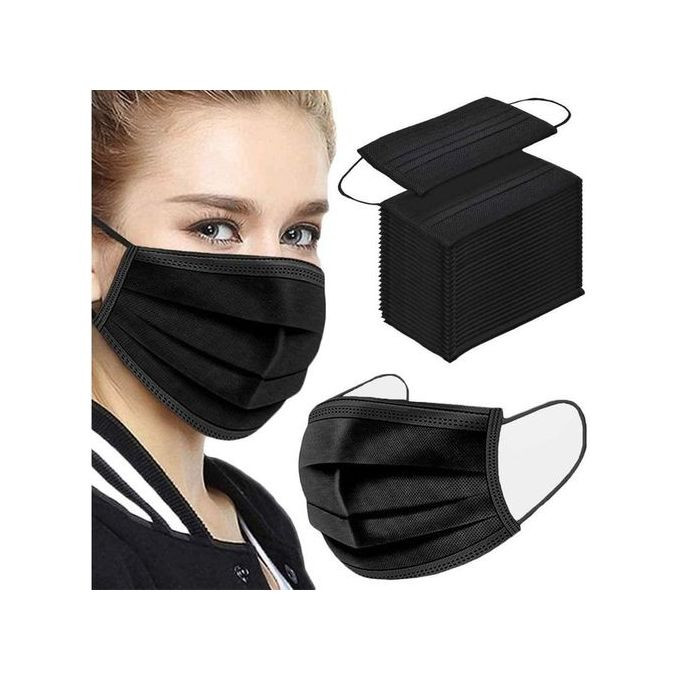 Mask 50 Pcs 3 Layer Disposable Face Mouth Masks - Black