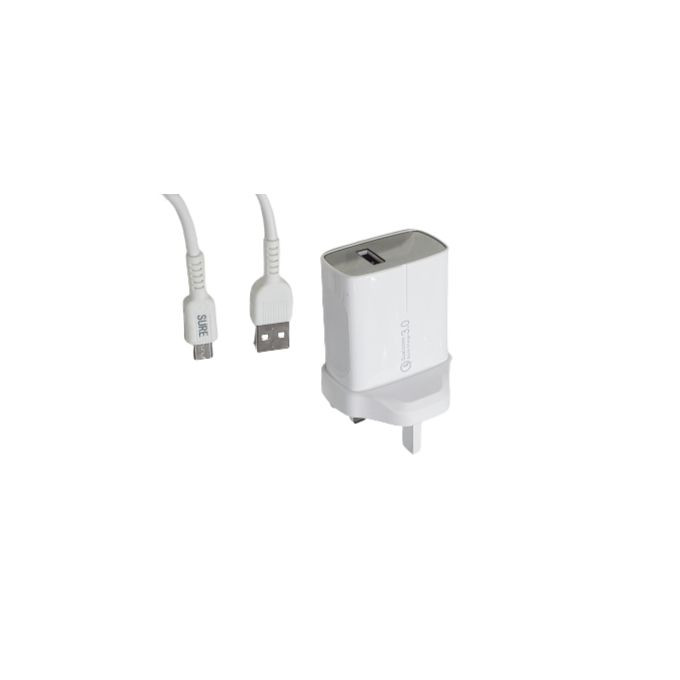 Sure 3A 1Port Micro USB Quick Charger - White