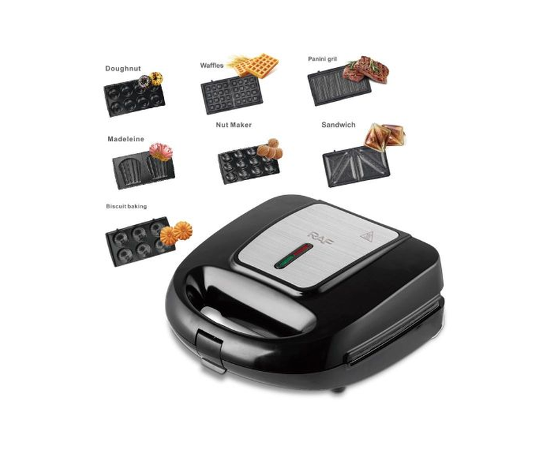 RAF 7 in 1 Sandwich Maker Uniform Double-sided Heating Breakfast Maker Non-stick Coating Easy - Black