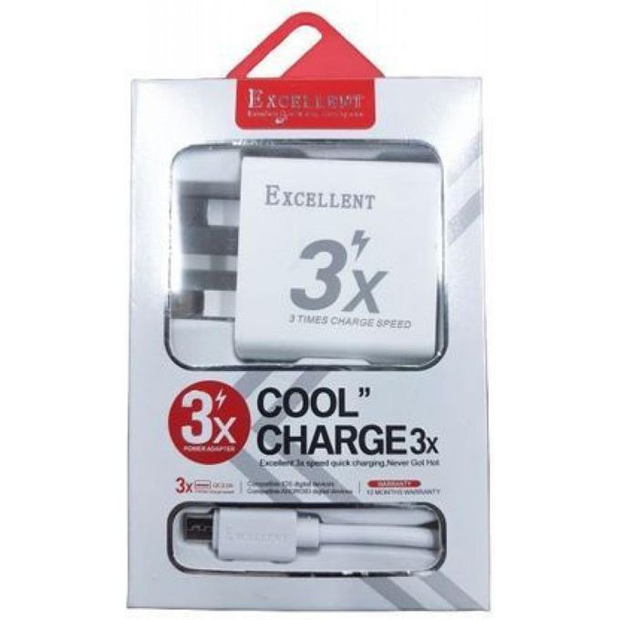 Excellent 3x Strongest Fast Charging Smartphone Charger- White