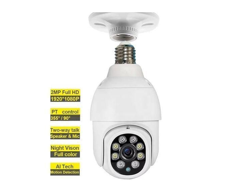 Panoramic Wireless IP Wifi Panoramic Security CCTV Bulb Camera 1080P E27PTZ Motion Auto Tracking Cam - White