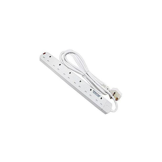 6 Way Heavy Duty Extension Cable Socket - White