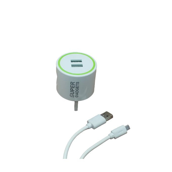 2 in 1 Fast Charger+ Micro USB Data Cable - White