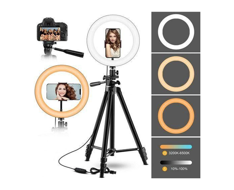 Mobile Phone Camera Tripod With 10 Inch LED Ring Light Photography Bulb Ring