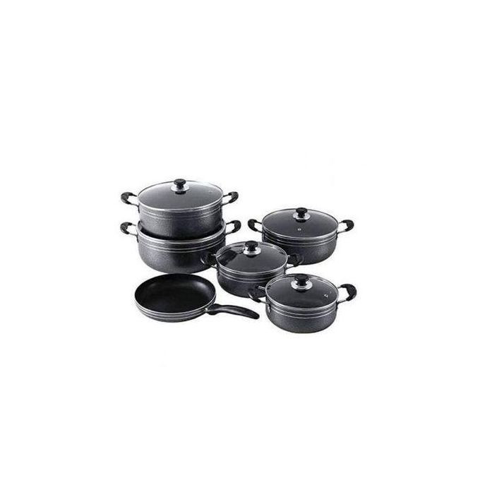 Tornado 11 Piece Non-stick Aluminium Cookware Set Of 5 Pots And 1 Frying Pan / Saucepans Cookware Dishes Pots- Black
