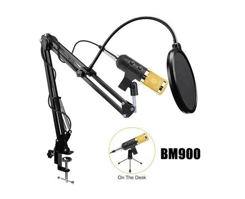 BM900 USB Capacitive Condenser Microphone for Vocal Recording Wired Mic- black