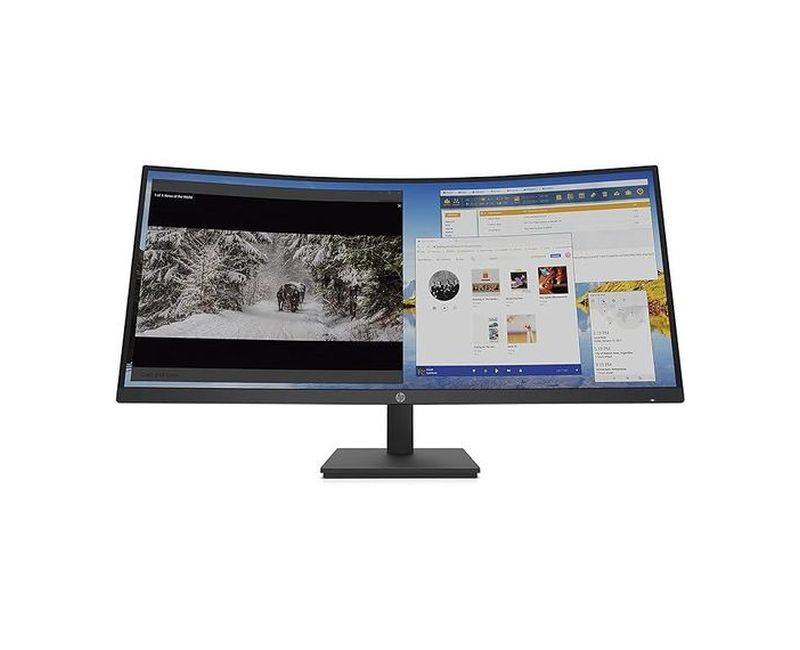 Hp M34d WQHD Curved Monitor, Built-in USB Docking station, WQHD (3440x1440) 34 Inch, Height adjust stand, (1 USB-C DP 1.2 with power delivery up to 65W, 1 USB-B 1 HDMI, 1 DP, 4 USB-A 3.0) Black