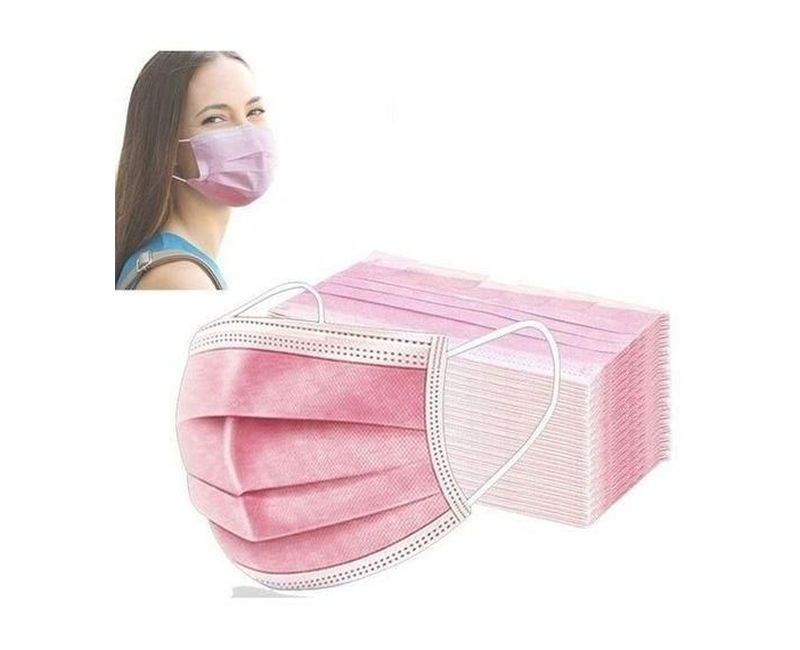 Bliss 50 Pc 3 Layer Disposable Protective Face Masks With Super Soft Elastic Ear Loop - Pink