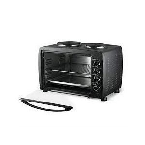 Hoffmans 55l / 55 Liters Electric Baking Oven With 2 Hot Plates-Silver/Black.