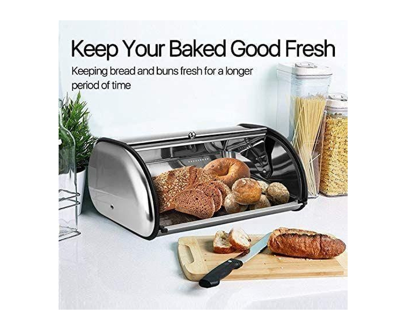 Set Of 2 Metallic Stainless Steel Bread Bins, Silver