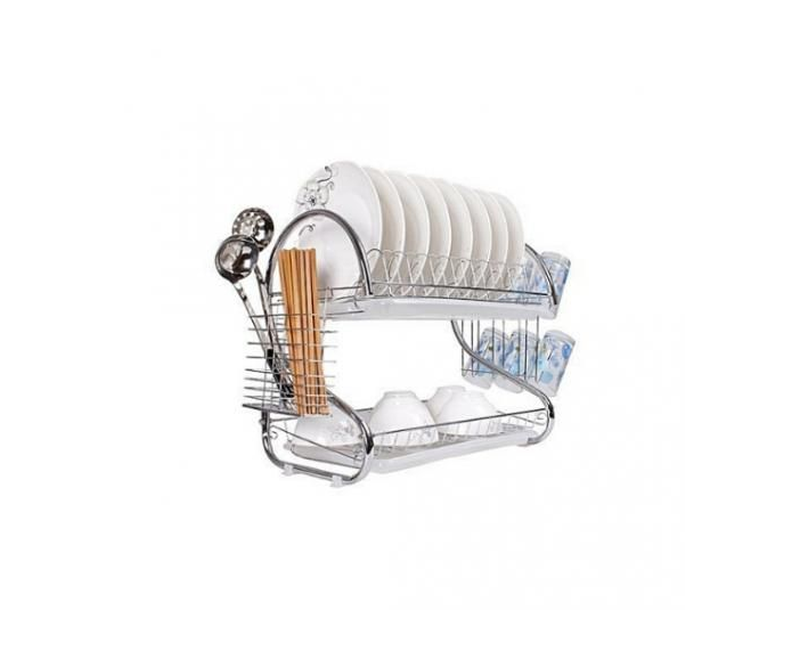 None 2 Layer Dish Rack Drainer For Utensils And Cutlery -  Silver.