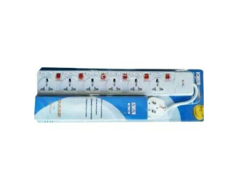 Borl 6 Way Heavy Duty Genuine Power Extension Cable - White