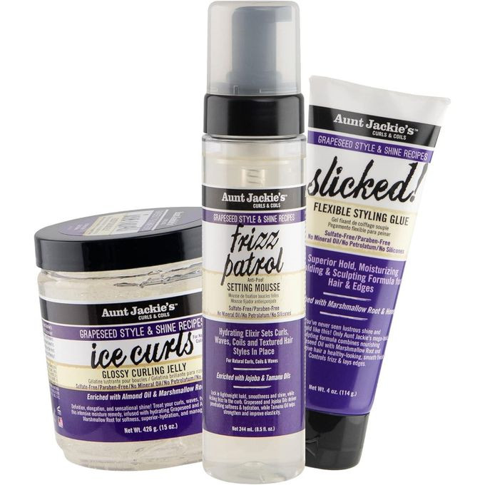 Aunt Jackie'S Grapeseed Collection Perfect Slay 3 Pack Bundle, Ice Curls, Frizz Patroil, Slicked, Frizz And Out-of-place Strands Don’t Stand A Chance, A Sleek And Shiny Finishing Touch To Every Style