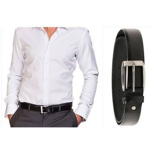 Pack Of Men's Gentle Formal Shirt With Faux Leather Designed Belt - White,Black   /M,L,XL,2XL