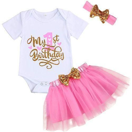Girls Tutu Set Skirt+Cotton Tshirt With Headband Design May Differ - Pink,White    /1 Year