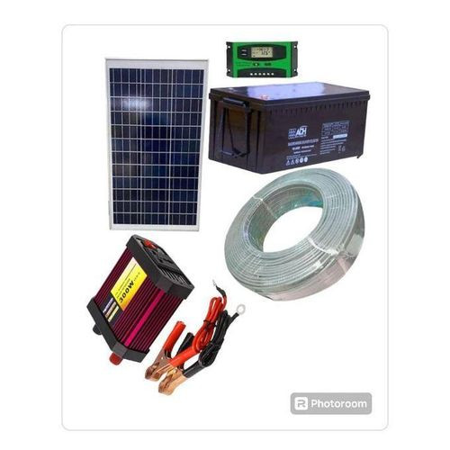 ADH 100W Solar Panel Kit + 50AH Solar Battery + 300 Watts Solar Inverter + 10AH Controller + 50M Cable Roll - Black