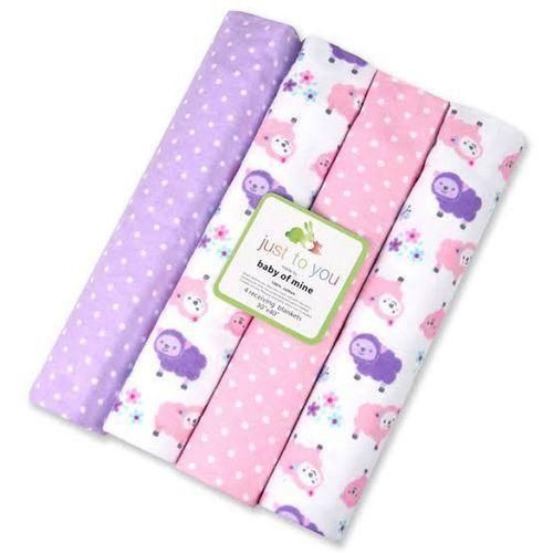 100% Cotton 4pcs Baby Blankets For Carrying & Swaddling/Prints Vary- Pink/Multicolors