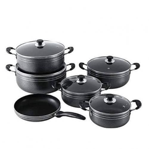 11pcs Aluminium Nonstick stock cooking pots and fry pan with heavy quality cookware set - Black