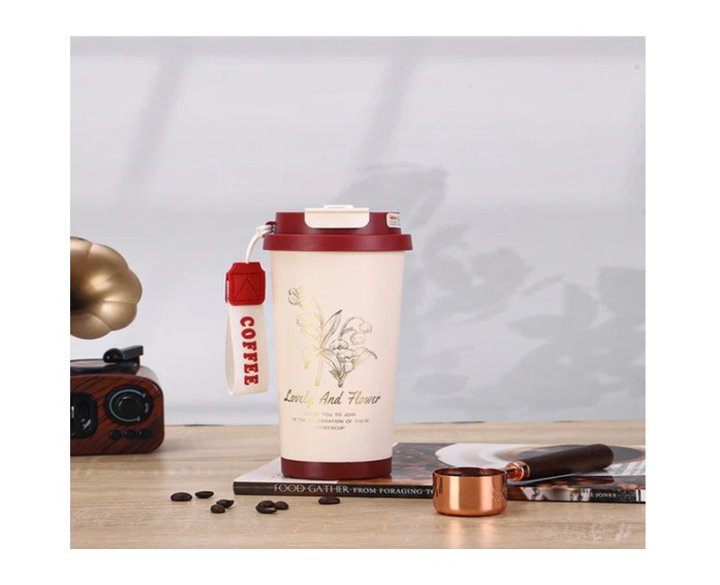 Floral Lovely and Flower Swig Suck Insulated Coffee Cup 530ml - Red and Cream