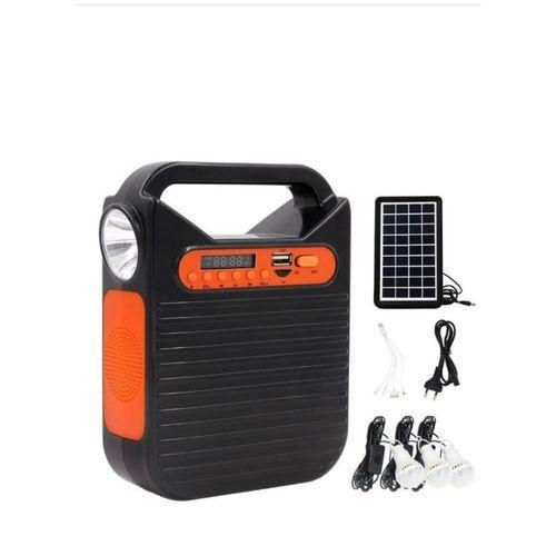 Solar Home Lighting System With FM Radio, Bluetooth & USB Phone Charging - Black,Orange
