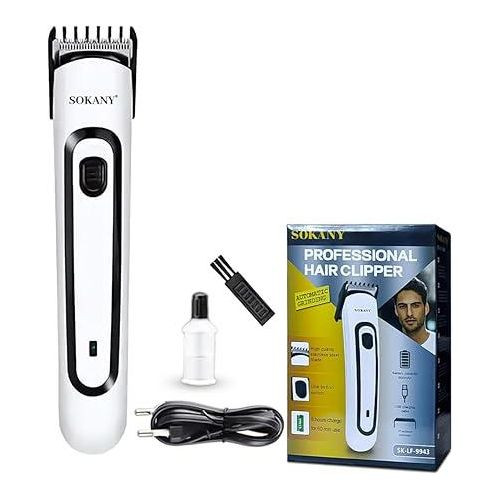 Sokany Cordless Rechargeable Hair Clipper 60 Min Runtime, Stainless Steel Blade - White