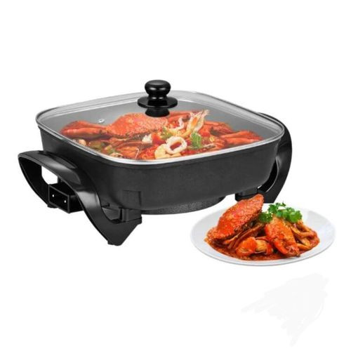 DECAKILA Electric Skillet And Frying Pan With Glass Lid, Non-Stick Coating, Temperature Control With Removable Heating Probe, Copper - Black