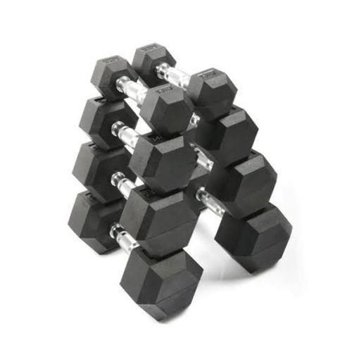 Pair Of Rubber Coated Dumbbells 10kg Each- Black
