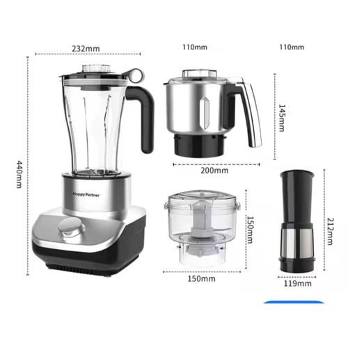 Hoffmans 4 in 1 Multifunction Blender 2.0L With Unbreakable Jar - Black/Silver