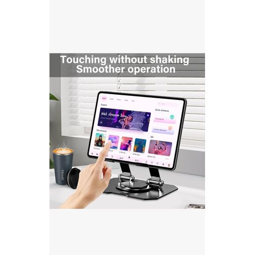 Tablet Stand Adjustable Swivel Desktop Holder with 360 Degree Rotating Base, Foldable Cradle for iPad/iPad Pro/Air/Mini 6 5 4 3 2, Home Office Accessories Compatible with iPad - Black/Silver/Grey...