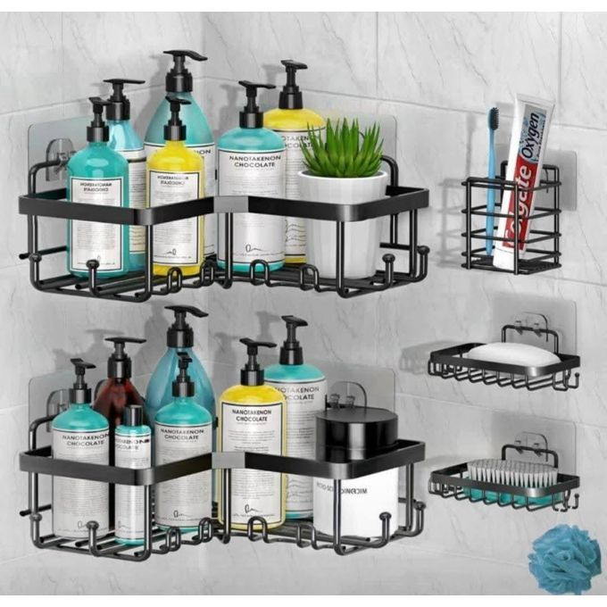 5Pc Corner Cady Shower Organizer Rack- Black & White