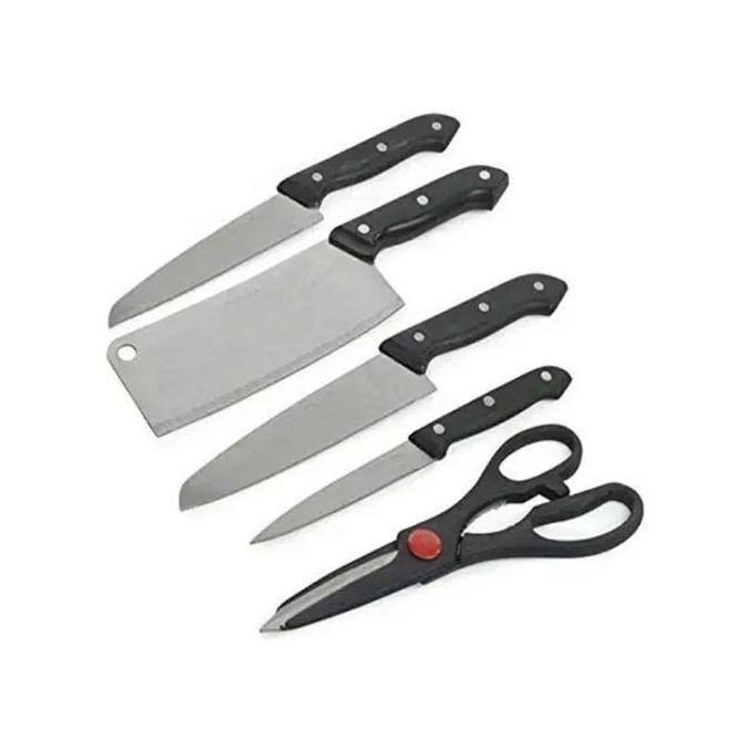 Set of Chopping Board With Kitchen Knives & Scissors - BlacK