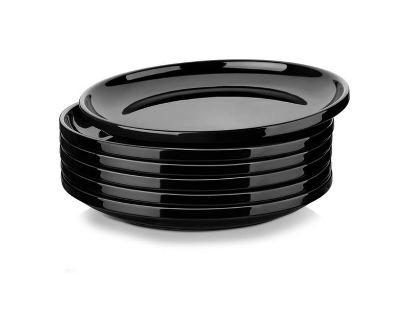 Plain Black Plates Dinner Plates Set Of 6, 10.5 Inch Salad Plates Set Ceramic Plates With Lipped Edges, Microwave And Dishwasher Safe