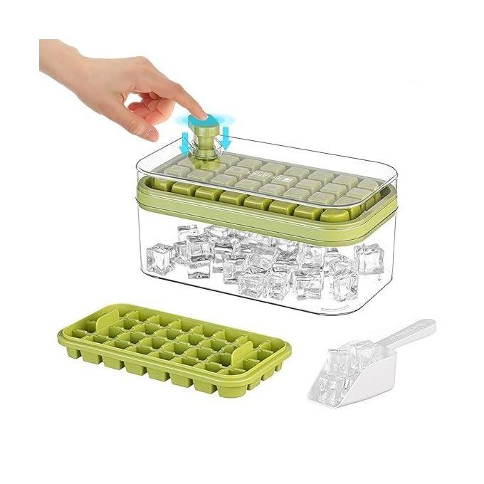 Ice Cube Tray With Lid And Bin,64 Pcs Square Ice Cubes Molds With Ice Scoop,Easy Release & Save Space,BPA Free Ice Cube... MultiColor GREEN