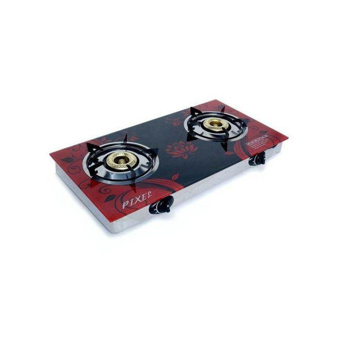 Pixel 2 Burner Tempered Glass Gas Stove -Black
