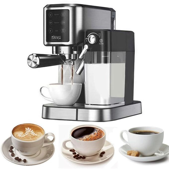 Dsp 2 in 1 Cappuccino Maker Stainless Steel Coffee Maker Espresso Machine with Milk Tank- Color Silver