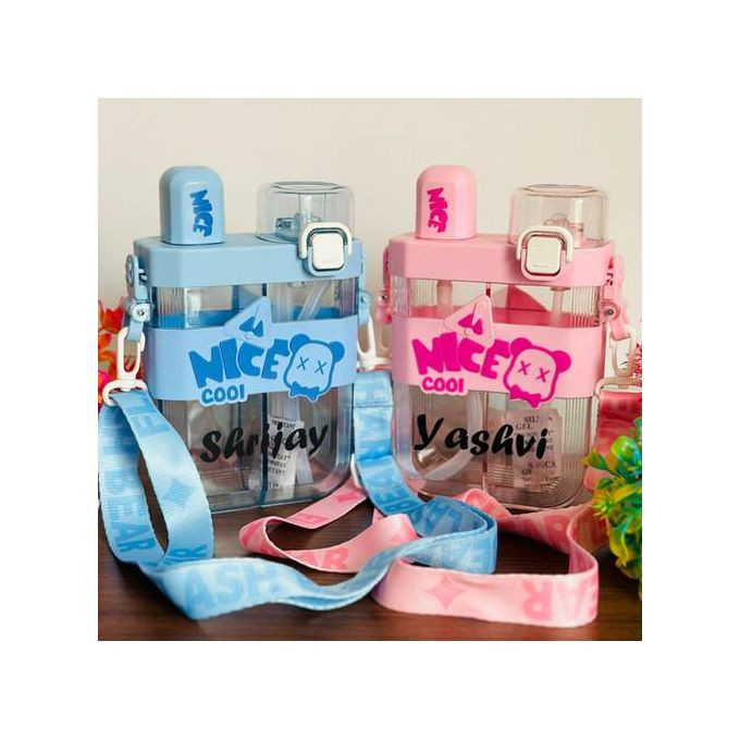 2 In 1 Water And Juice Bottle With Dual Compartments, LeakProof With Adjustable Straw. MultiColor